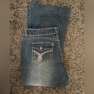 Angels Jeans 17 Juniors Capri  Stretch Blue Denim Pink Bling Made Into Capris